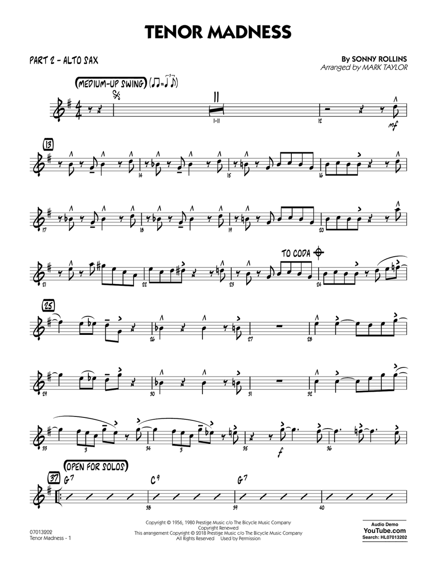 Tenor Madness arr. Mark Taylor Part 2 Alto Sax