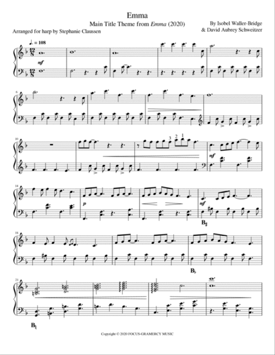 Emma - Main Title Theme Pedal Harp scores gallery preview page 2