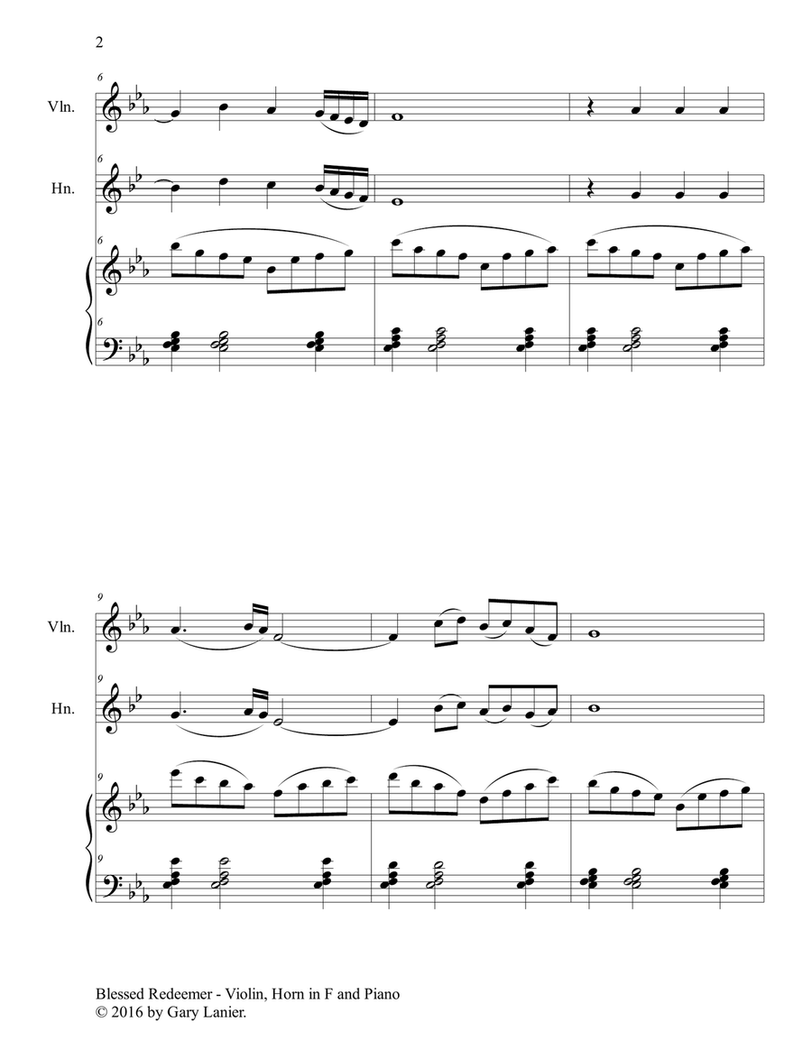 3 FAVORITE HYMNS (Trio - Violin, Horn in F & Piano with Score/Parts) Violin scores gallery preview page 3