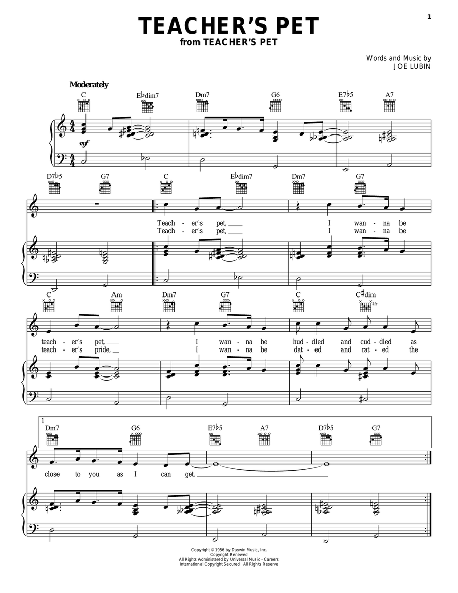Teacher's Pet Piano, Vocal, Guitar scores gallery preview page 1