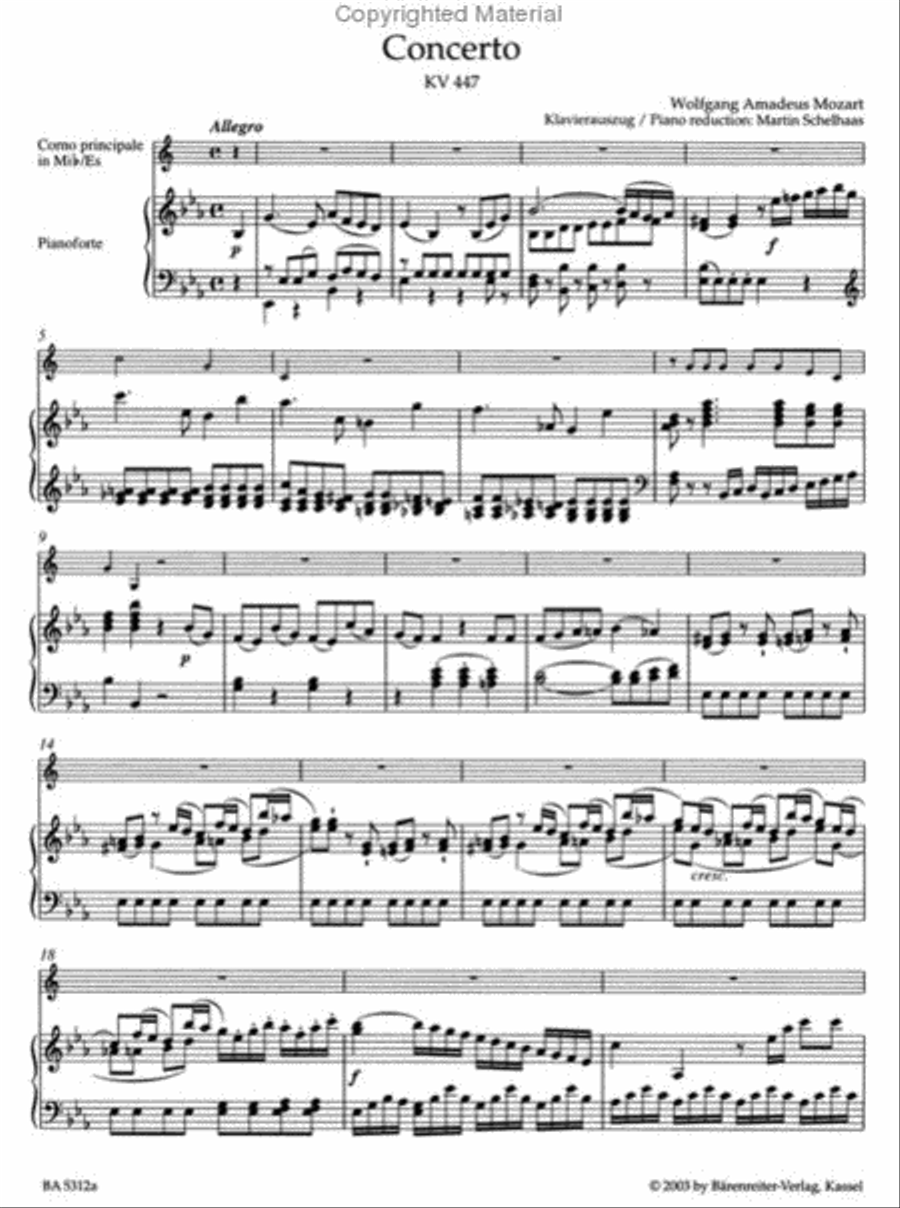 Concerto for Horn and Orchestra, No. 3 E flat major, KV 447 Piano scores gallery preview page 2
