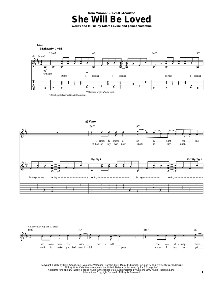 She Will Be Loved Acoustic Guitar scores gallery preview page 1