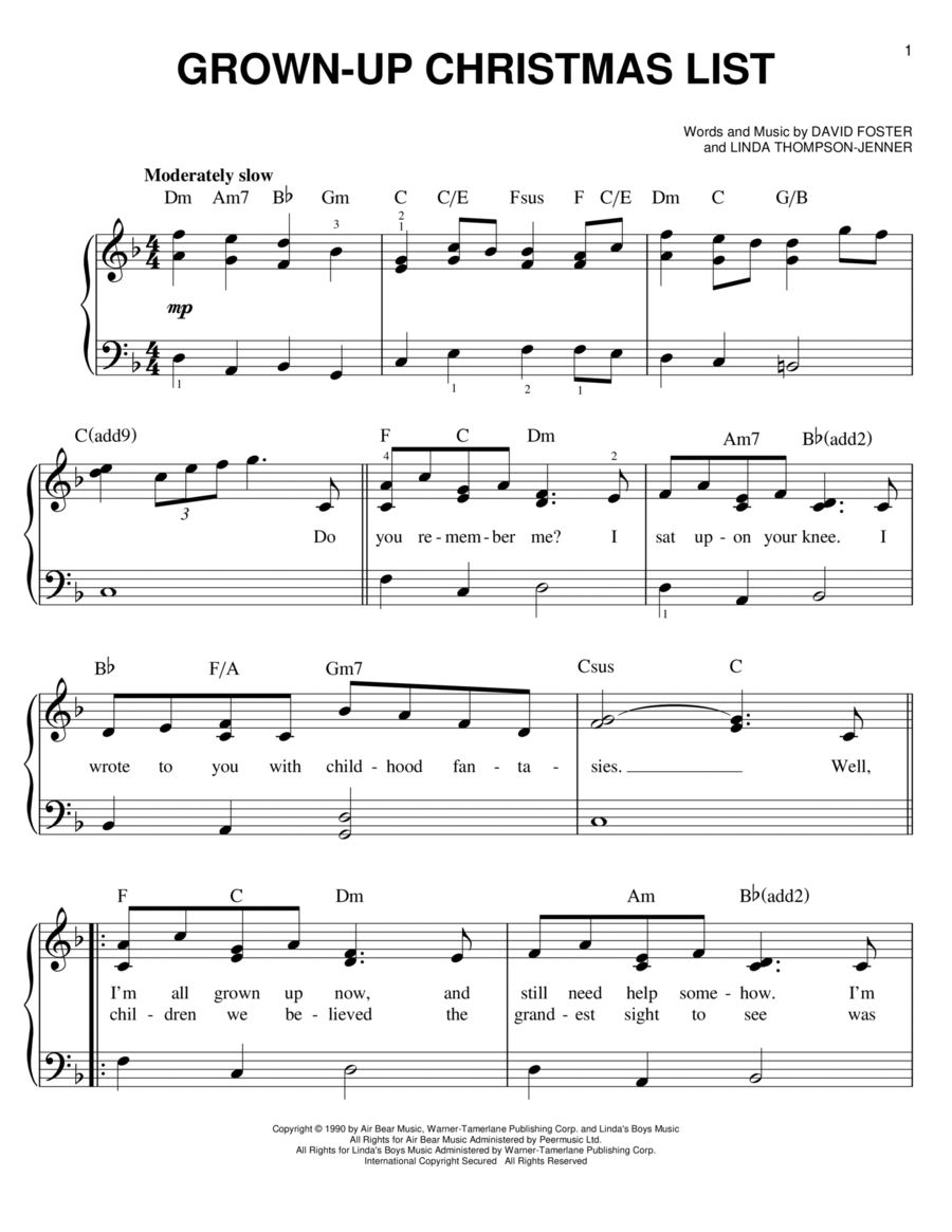 Grown-Up Christmas List Grown-Up Christmas List Easy Piano scores gallery preview page 1