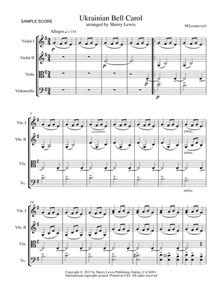 UKRAINIAN BELL CAROL (Carol of the Bells) String Quartet, Intermediate Level for 2 violins, viola an