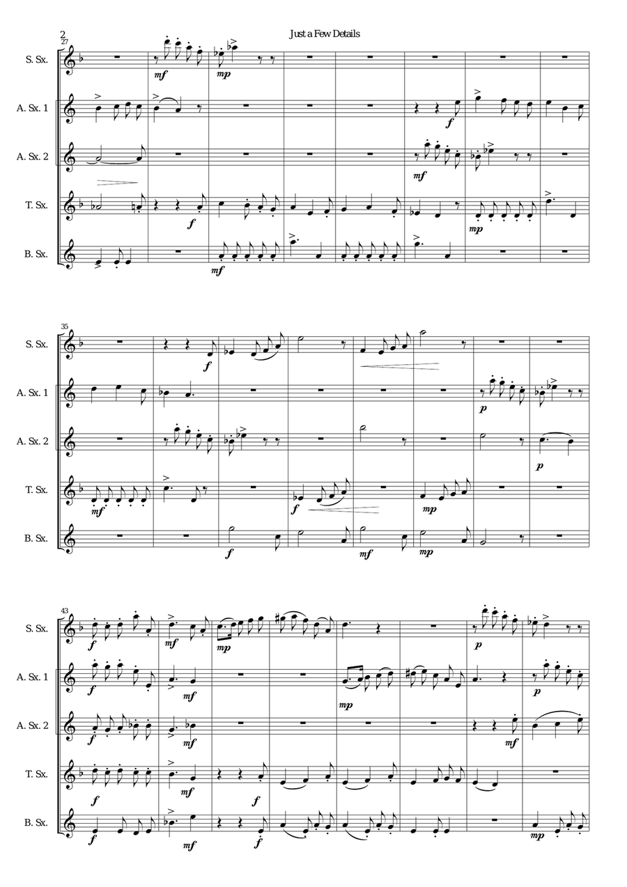 Just a Few Details for saxophone quintet (sop, 2 altos, tenor, bari) Saxophone Quintet scores gallery preview page 2