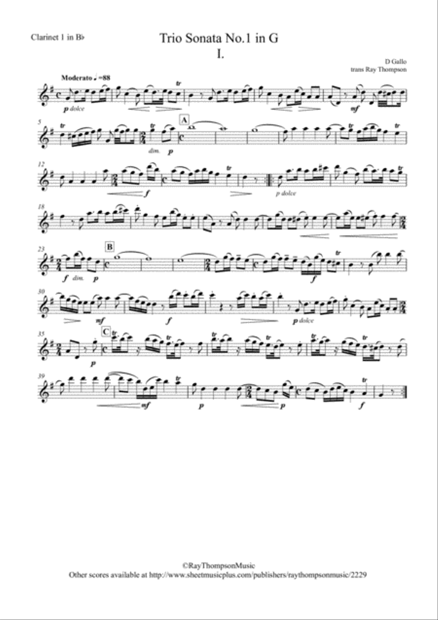 Gallo: Trio Sonata No.1 in G Mvt.I (Pulcinella Suite Mvt.1 Sinfonia) - clarinet trio Clarinet Trio scores gallery preview page 3