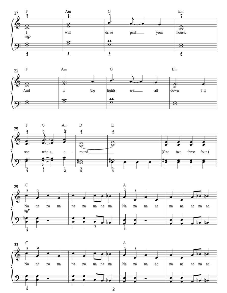 One Way Or Another (Teenage Kicks) Easy Piano scores gallery preview page 2