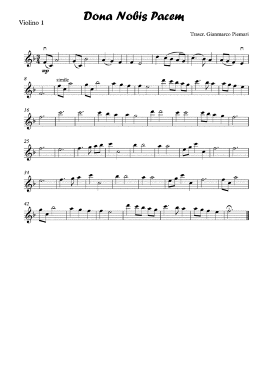 Dona Nobis Pacem (W.A.Mozart) Dona Nobis Pacem (W.A.Mozart) Piano Quartet scores gallery preview page 1