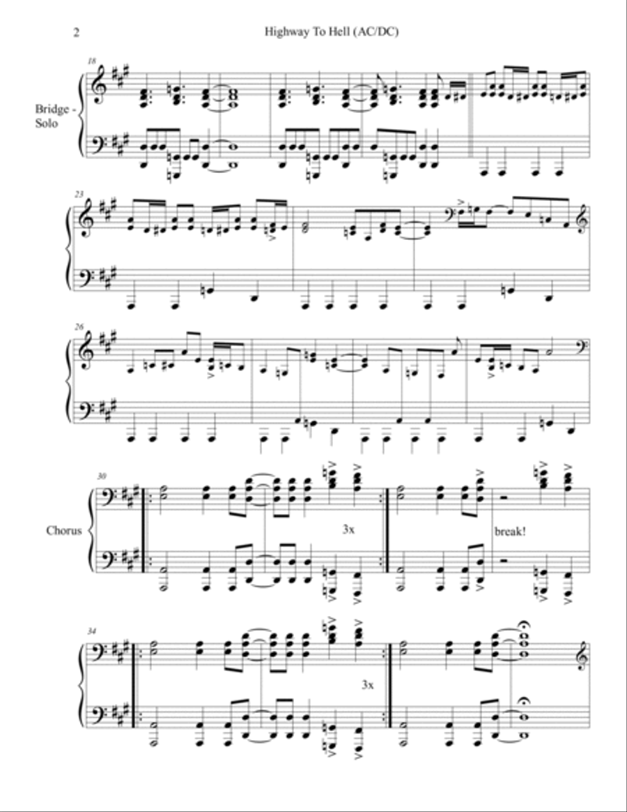 Highway To Hell Piano Solo scores gallery preview page 2