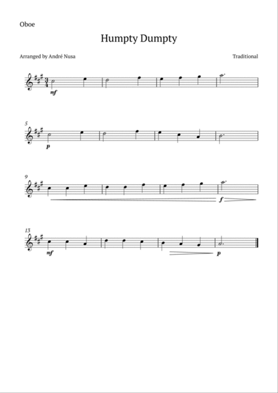 Humpty Dumpty Humpty Dumpty Oboe scores gallery preview page 2