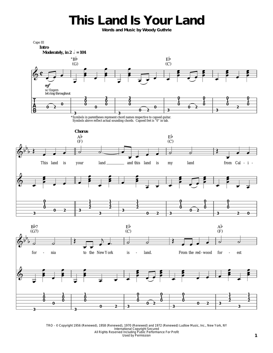 This Land Is Your Land Acoustic Guitar scores gallery preview page 1