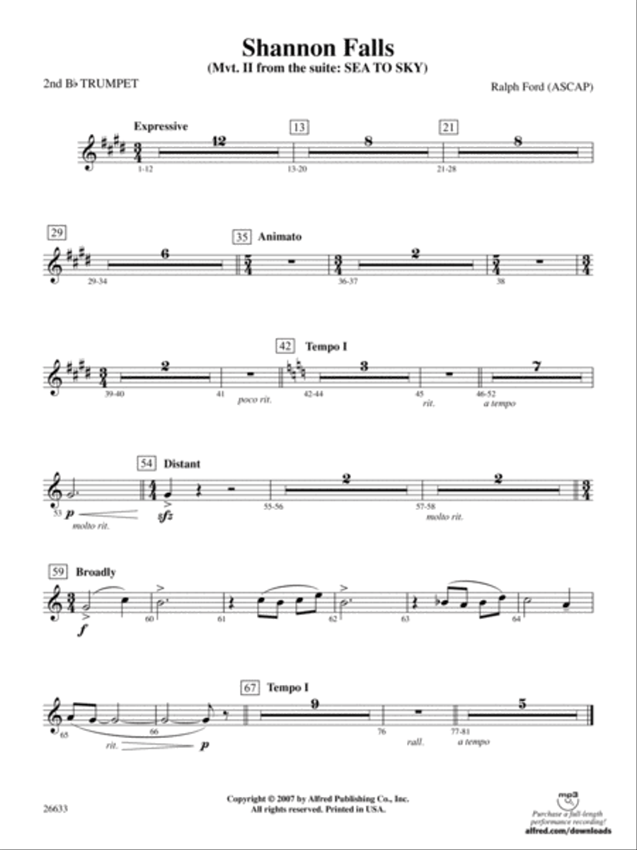 Shannon Falls: 2nd B-flat Trumpet Full Orchestra scores gallery preview page 1