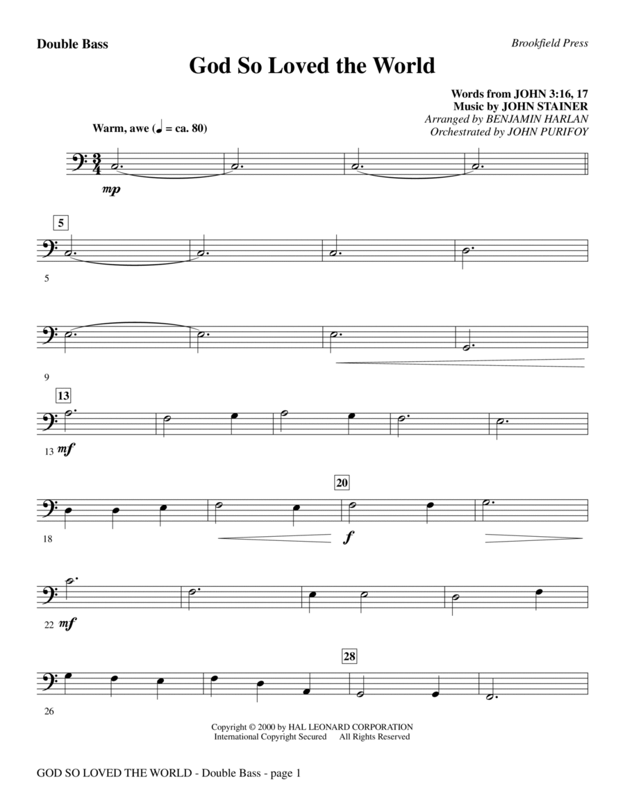 God So Loved The World Chamber Orchestra - Double Bass Chamber Orchestra scores gallery preview page 1