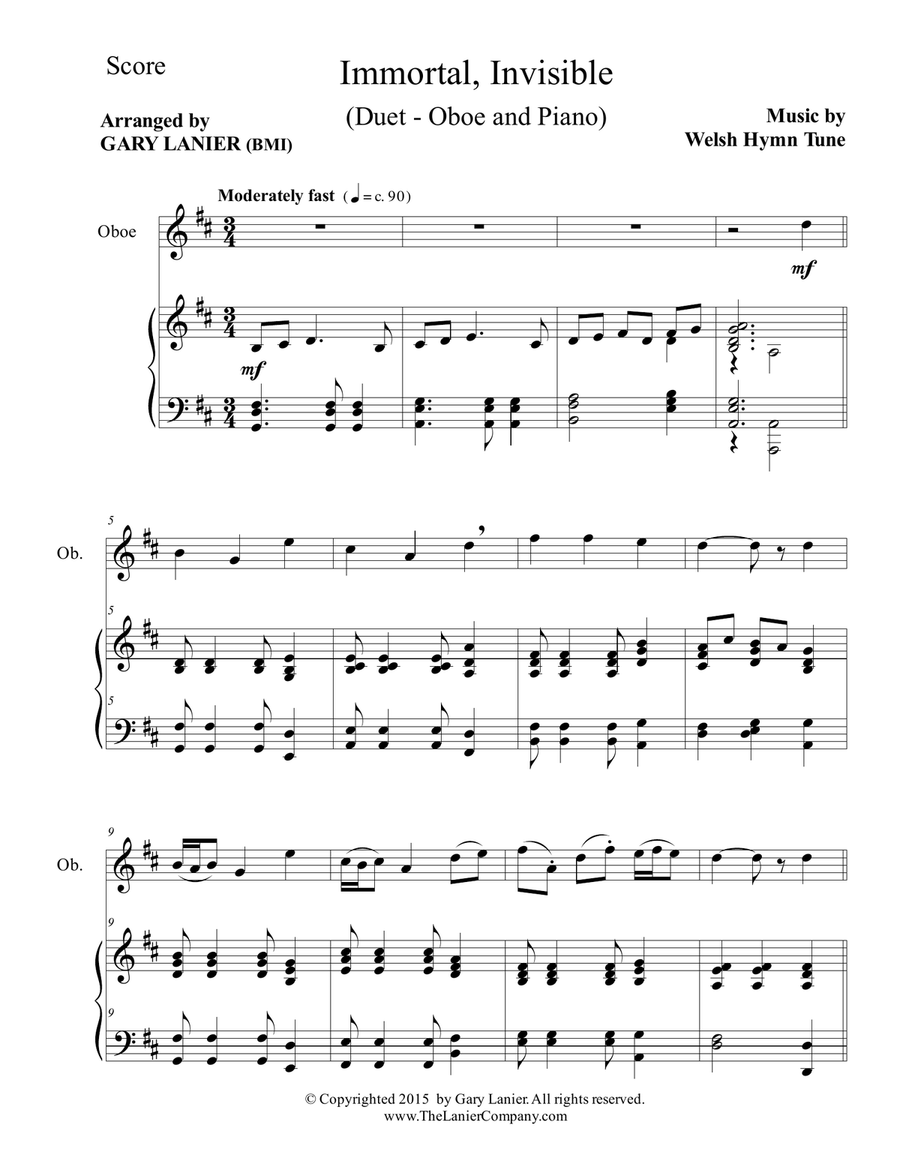 IMMORTAL, INVISIBLE (Duet – Oboe and Piano/Score and Parts) Woodwind Duet scores gallery preview page 2