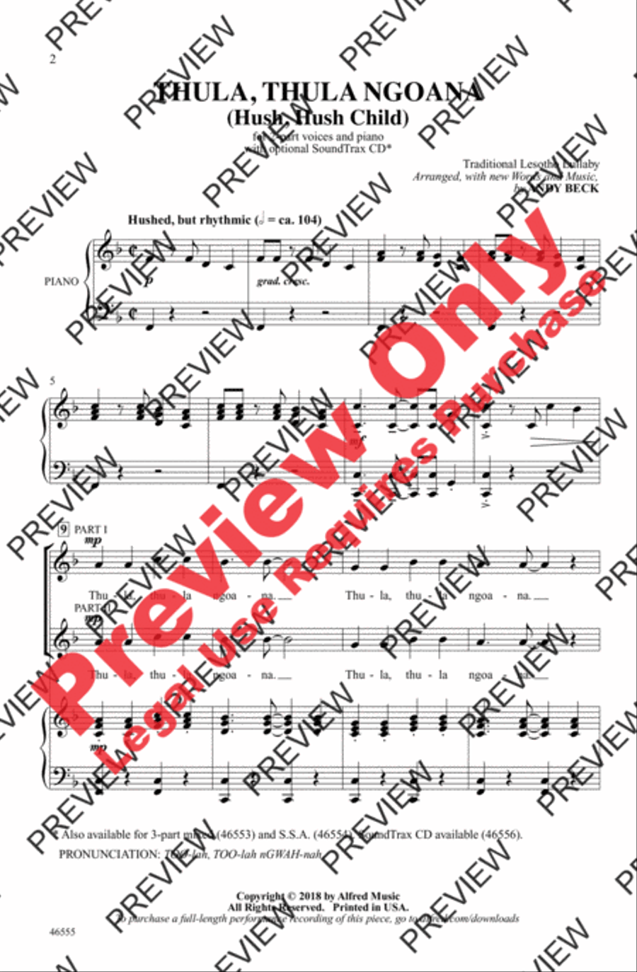 Thula, Thula Ngoana 2-Part scores gallery preview page 2