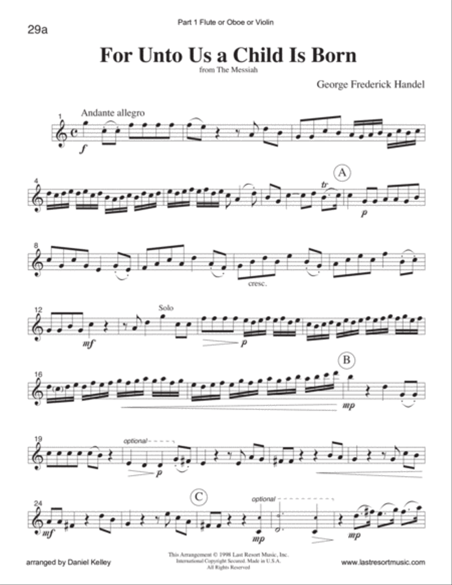 For Unto Us a Child is Born from The Messiah for String or Piano Trio (or Wind Trio or Mixed Trio) Piano Trio scores gallery preview page 3