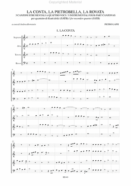 La Conta, La Pietrobella, La Rovata. 3 Instrumental four-part Canzonas (Venezia 1616)