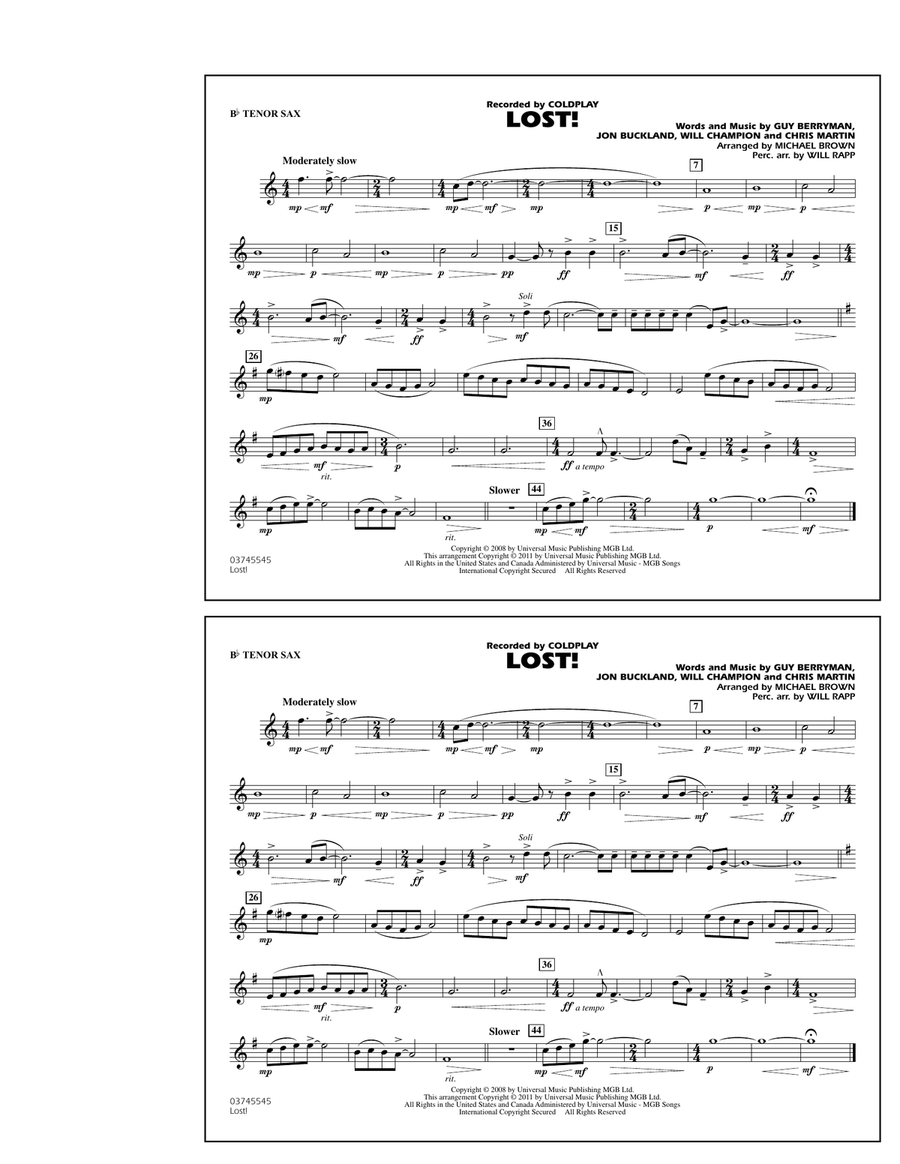 Lost! - Bb Tenor Sax Marching Band scores gallery preview page 1