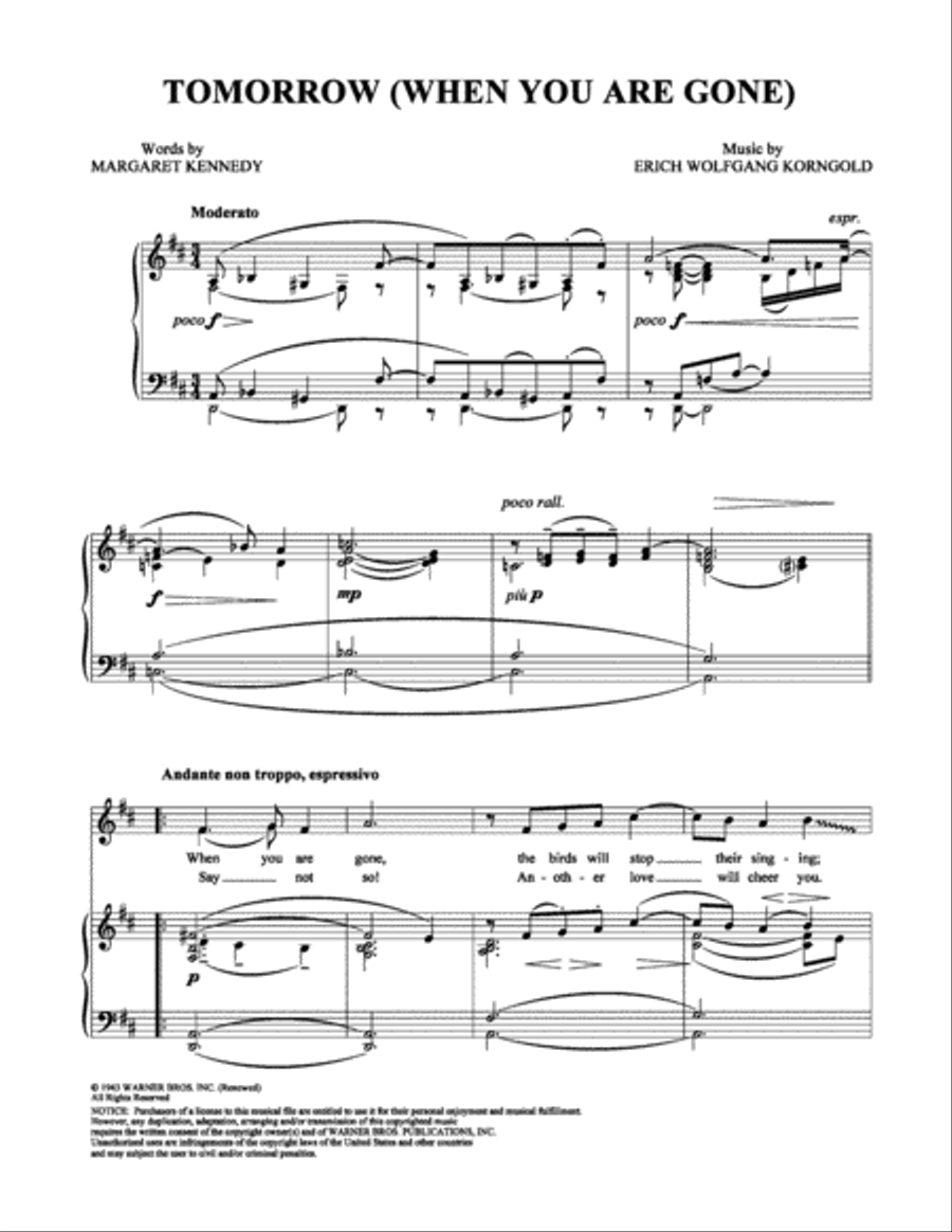 Tomorrow (When You Are Gone) Piano, Vocal, Guitar scores gallery preview page 1