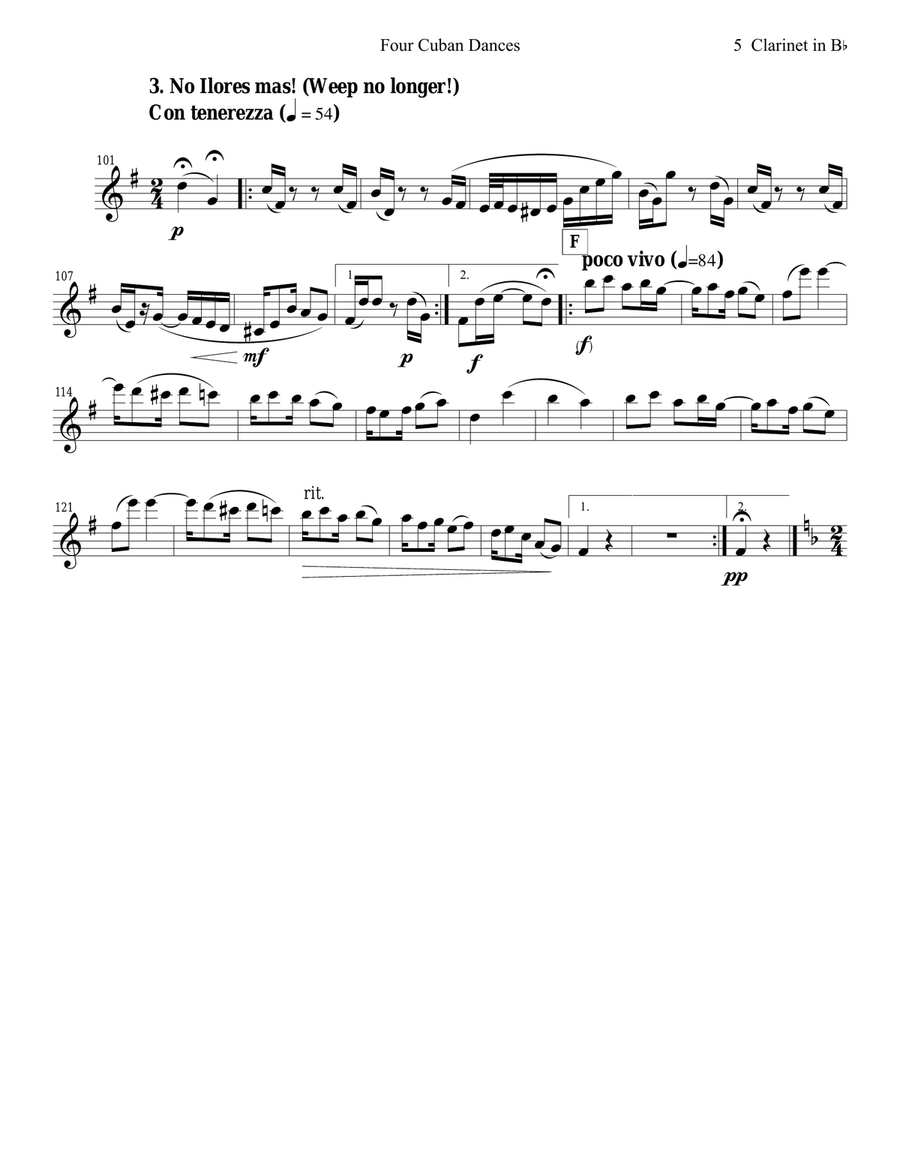 4 Cuban Dances by Cervantes for Clarinet and Piano Clarinet scores gallery preview page 5