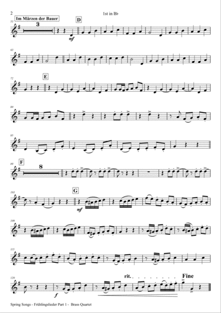 Spring Songs - Frühlingslieder - Part 1 - German Folk Songs - Brass Quartet Brass Quartet scores gallery preview page 6