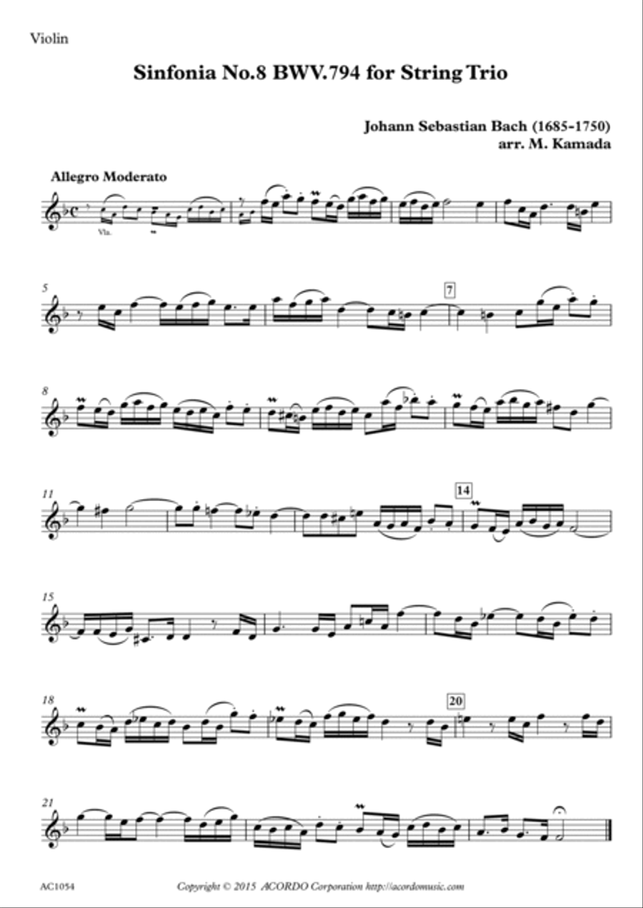 Sinfonia No.8 BWV.794 for String Trio String Trio scores gallery preview page 3