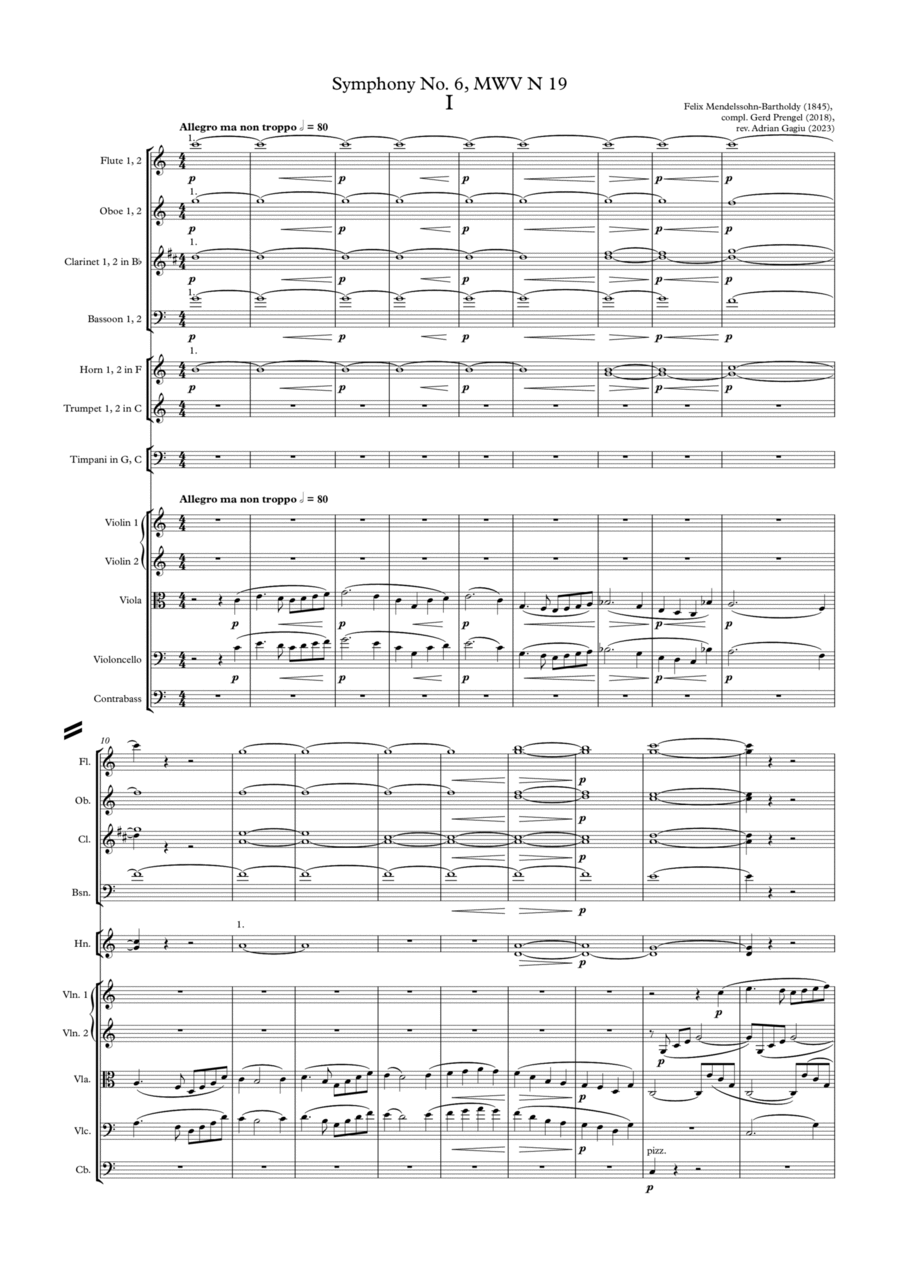 Mendelssohn Unfinished Symphony No. 6 C-Major (1845) - Completed Full Orchestra scores gallery preview page 1