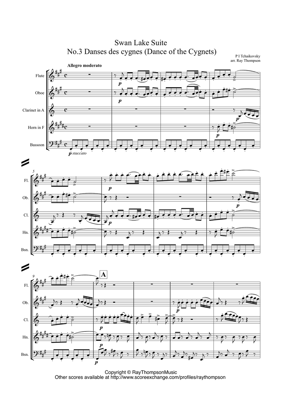 Tchaikovsky: Swan Lake Suite Op.20a No.3 Danse des Petite Cygnes-Dance of the Cygnets - wind quintet Woodwind Quintet scores gallery preview page 1