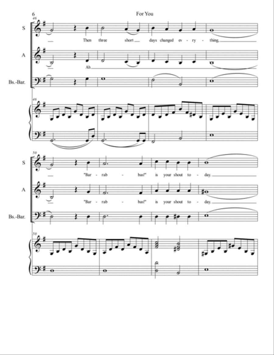 For You (Palm Sunday) -- Palm Sunday anthem, SAB version (SATB available)