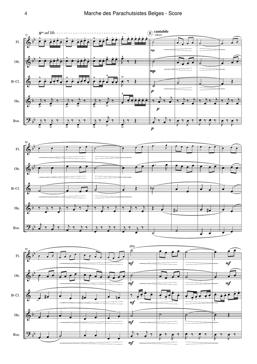 March Of The Belgian Paratroops (marche Des Parachutistes Belges) Woodwind Quintet scores gallery preview page 4