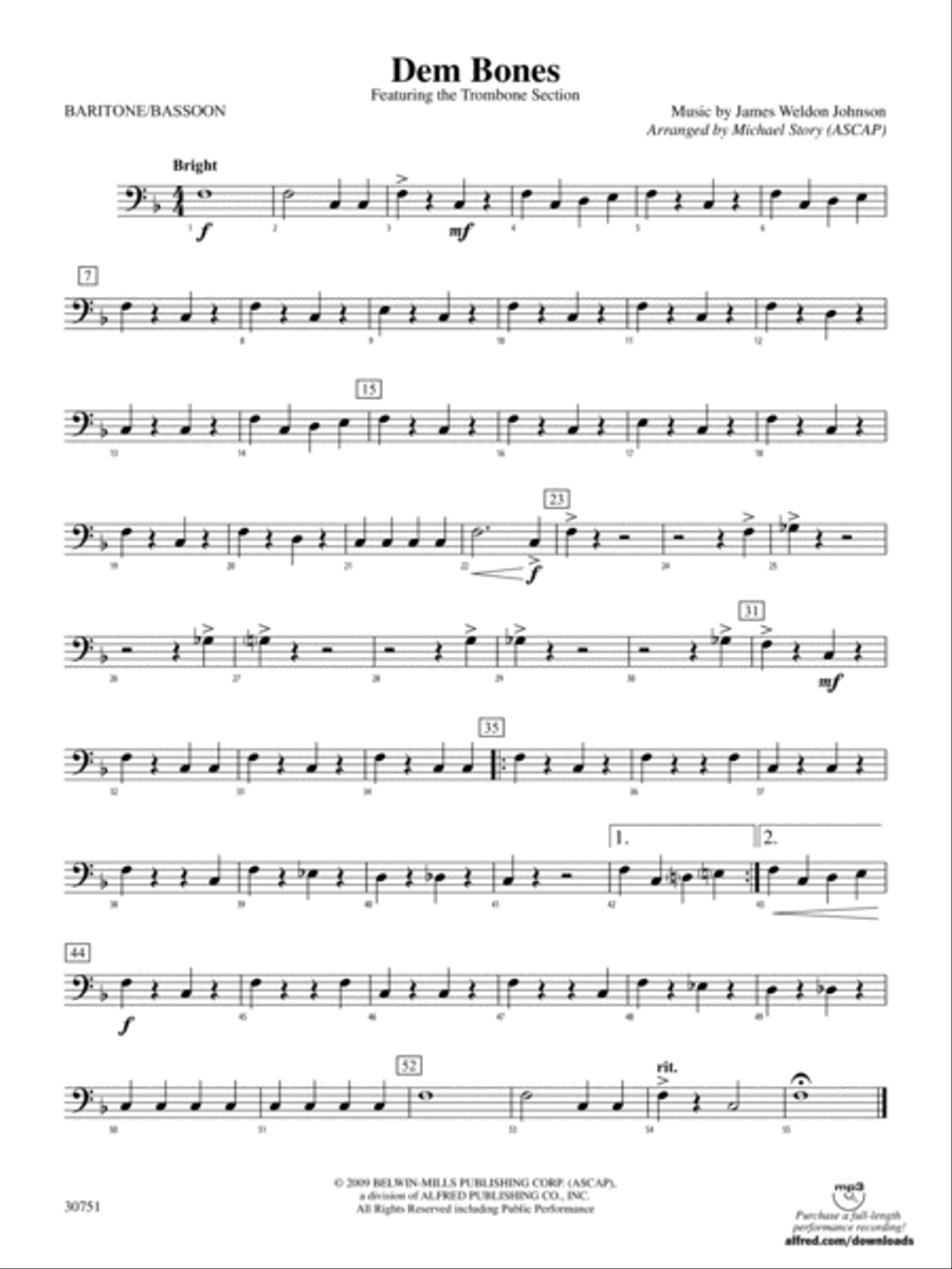 Dem Bones: Baritone B.C. Concert Band scores gallery preview page 1