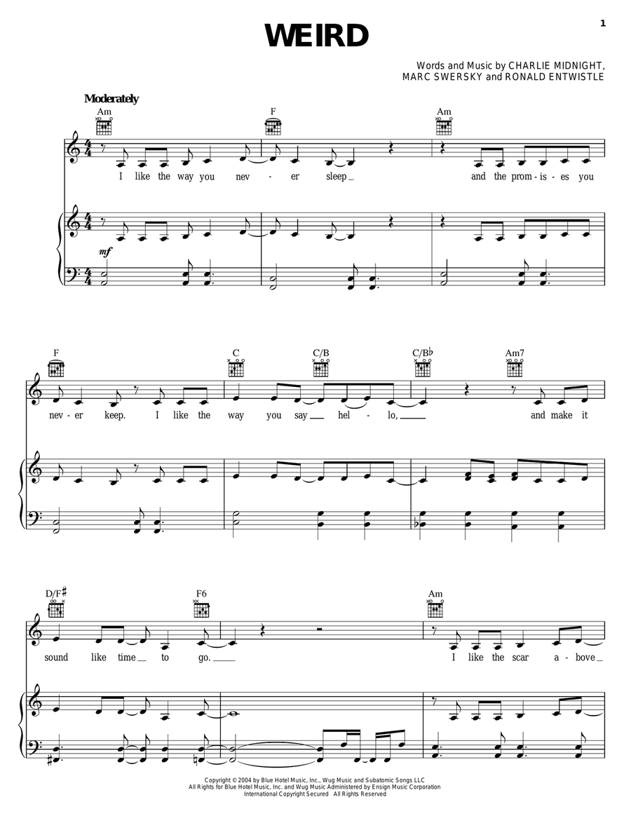 Weird Piano, Vocal, Guitar scores gallery preview page 1