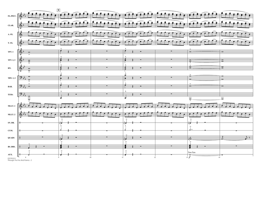 Through the Fire and Flames - Full Score Marching Band scores gallery preview page 2