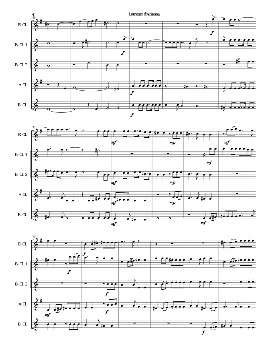 Lamento d'Arianna for clarinet quintet Clarinet Quintet scores gallery preview page 4