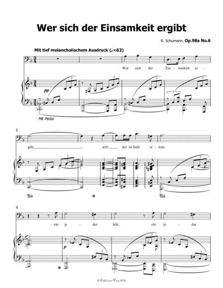 Wer sich der Einsamkeit ergibt, by Schumann, Op.98a No.6, in F Major