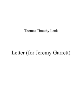 Letter (for Jeremy Rainbow Garrett)