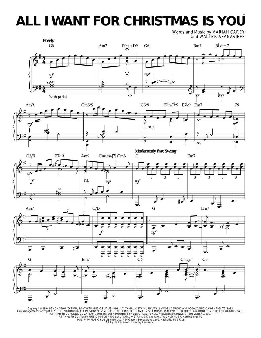 All I Want For Christmas Is You [Jazz version] (arr. Brent Edstrom) Piano Solo scores gallery preview page 1
