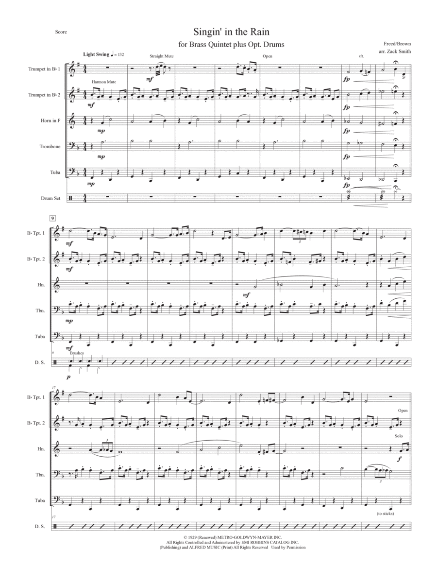Singin' In The Rain Brass Quintet scores gallery preview page 1