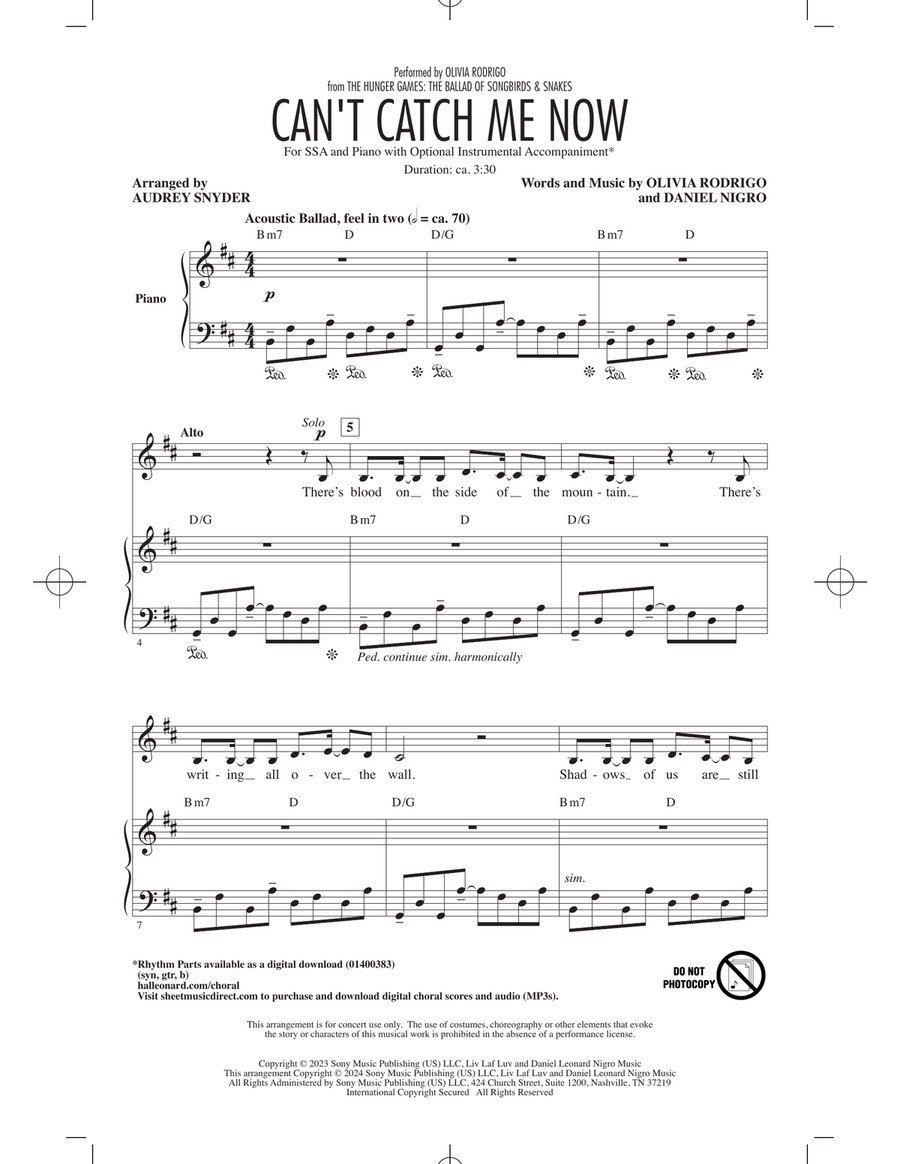 Can't Catch Me Now (from The Hunger Games: The Ballad Of Songbirds & Snakes) (arr. Audrey Snyder) SSA scores gallery preview page 1