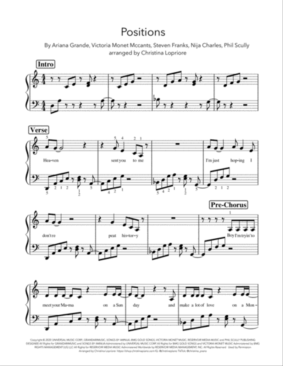 Positions Piano Solo scores gallery preview page 1