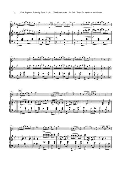 Five Ragtime Solos by Scott Joplin for Tenor Saxophone and Piano
