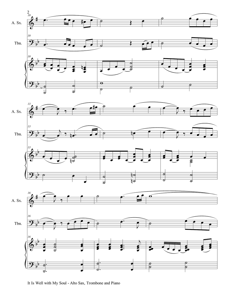 IT IS WELL WITH MY SOUL (Trio - Alto Sax & Trombone with Piano - Instrumental Parts Included) Trombone Duet scores gallery preview page 3