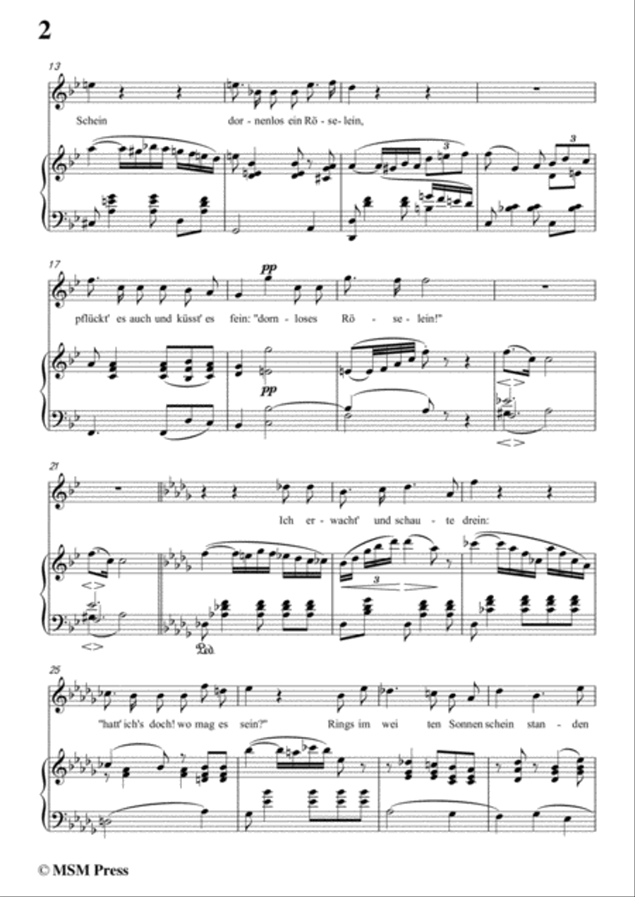 Schumann-Röselein,Röselein,in B flat Major,for Voice and Piano Voice Solo scores gallery preview page 4