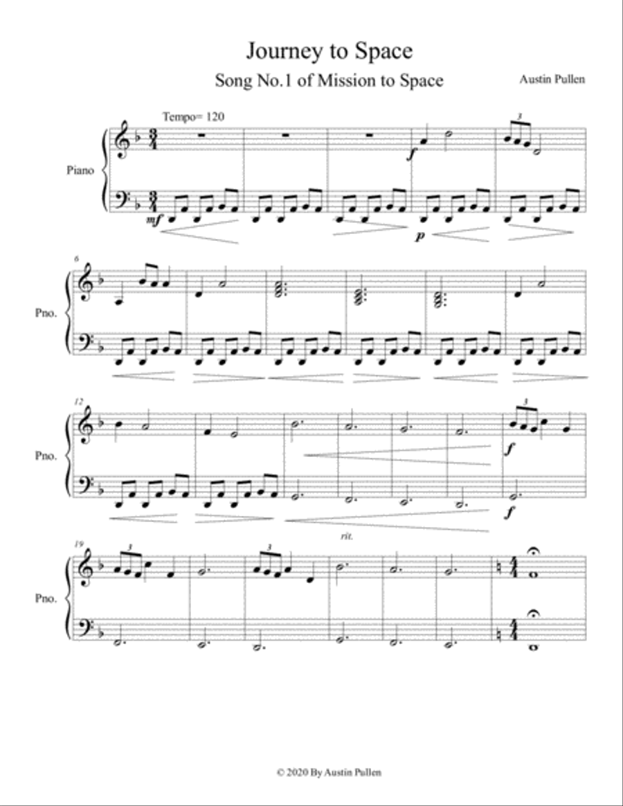 Journey to Space (Song No. 1 from Mission to Space) Easy Piano scores gallery preview page 1