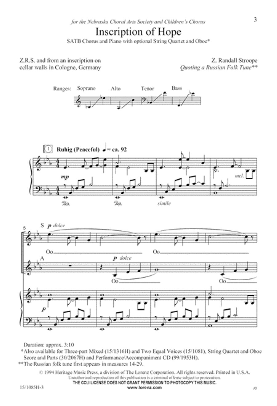 Inscription of Hope 4-Part scores gallery preview page 4