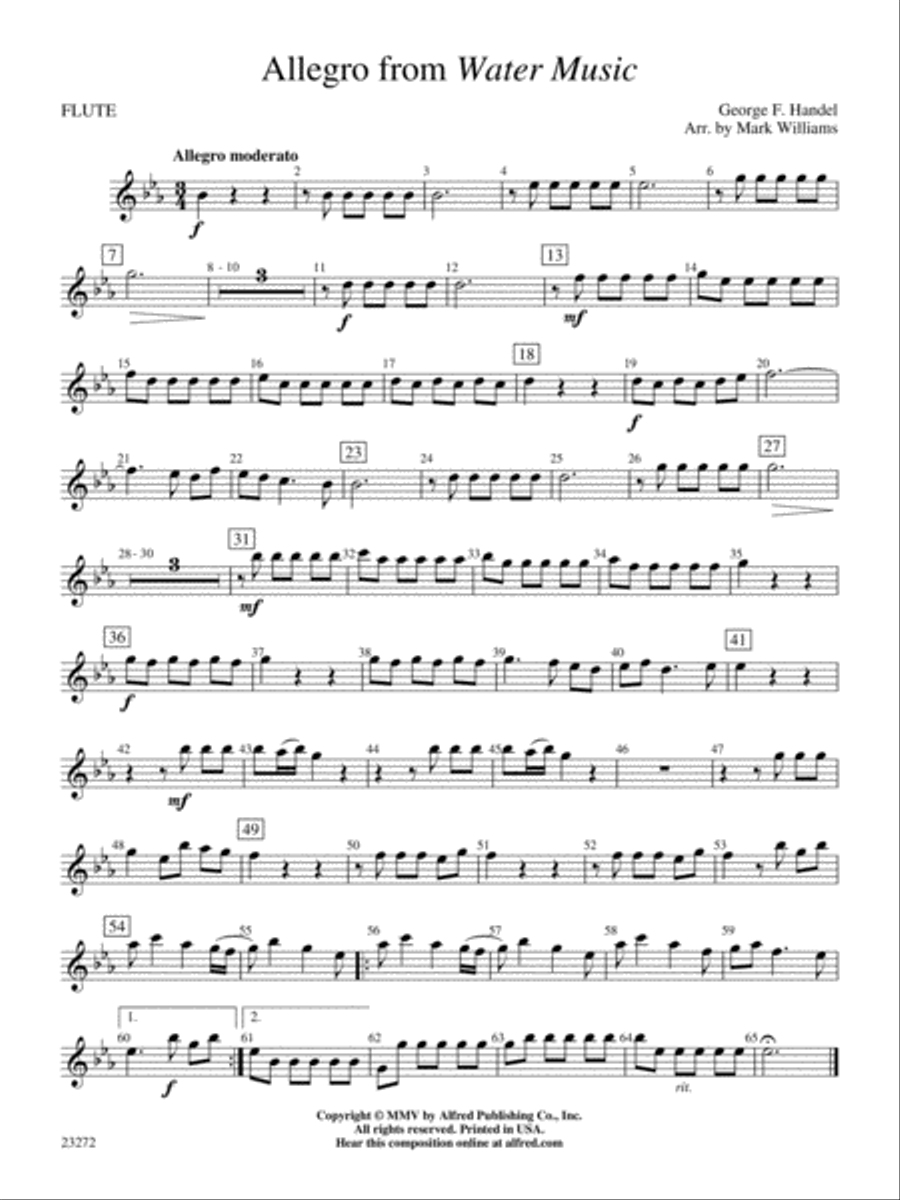 Allegro from Water Music: Flute Concert Band scores gallery preview page 1