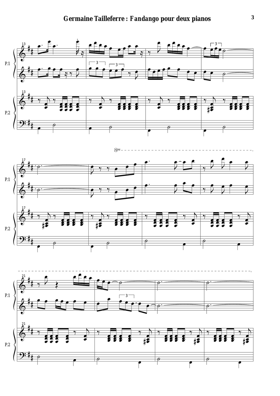 Germaine Tailleferre: Fandango for two pianos 2 Pianos, 4-Hands scores gallery preview page 3