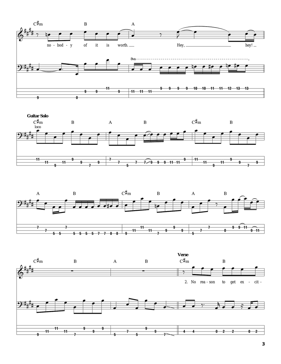 All Along The Watchtower Bass Guitar Tablature scores gallery preview page 3