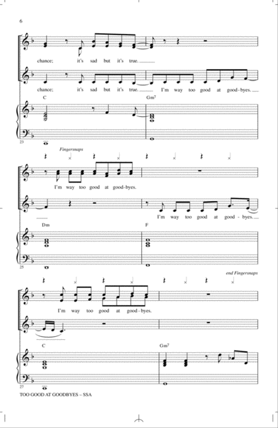 Too Good At Goodbyes SSA scores gallery preview page 5