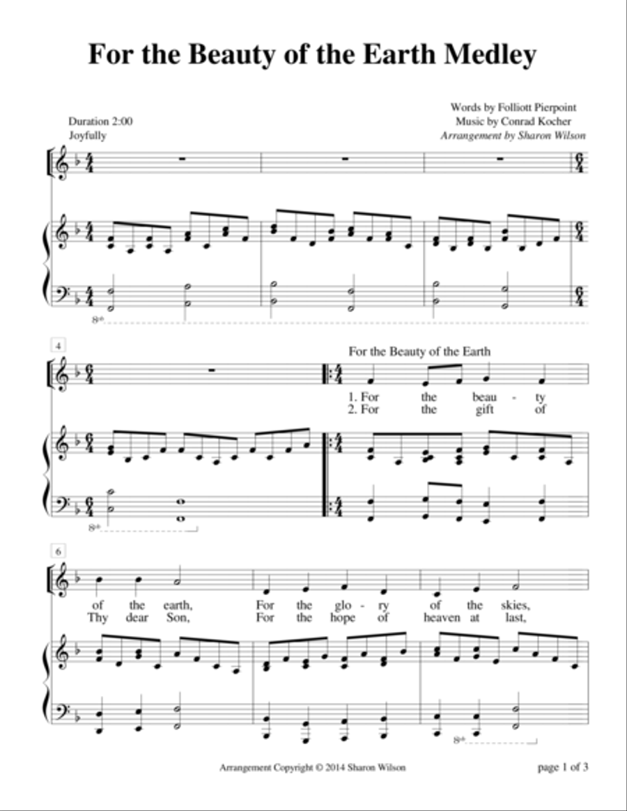 For the Beauty of the Earth Medley Voice scores gallery preview page 1